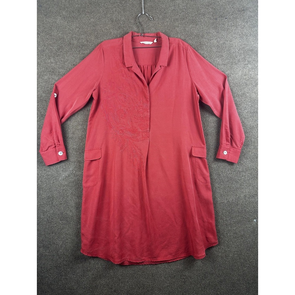 Soft Surroundings Dress Womens L Red Shirt Dress Lyocell Twill Pockets